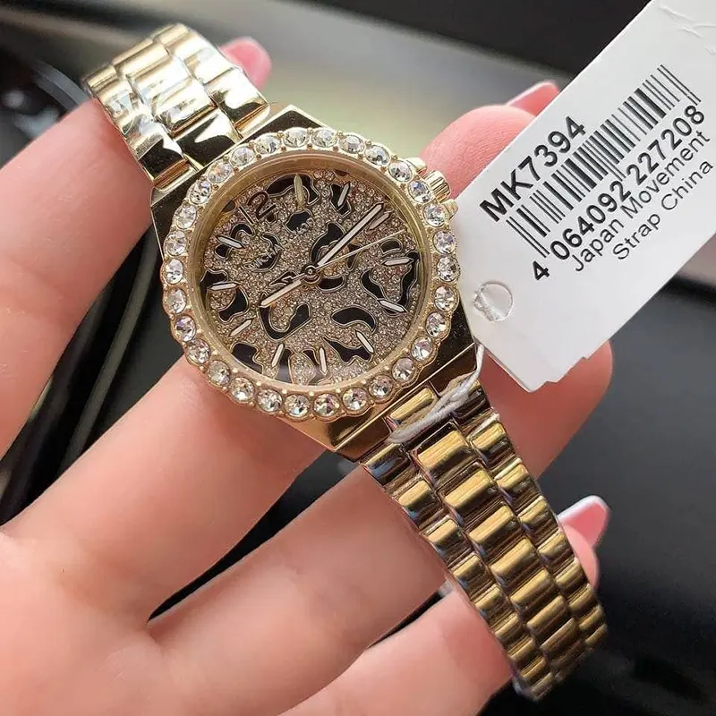 Michael Kors Mini Lennox Animal Pavé Gold-Tone Ladies Watch- MK7394